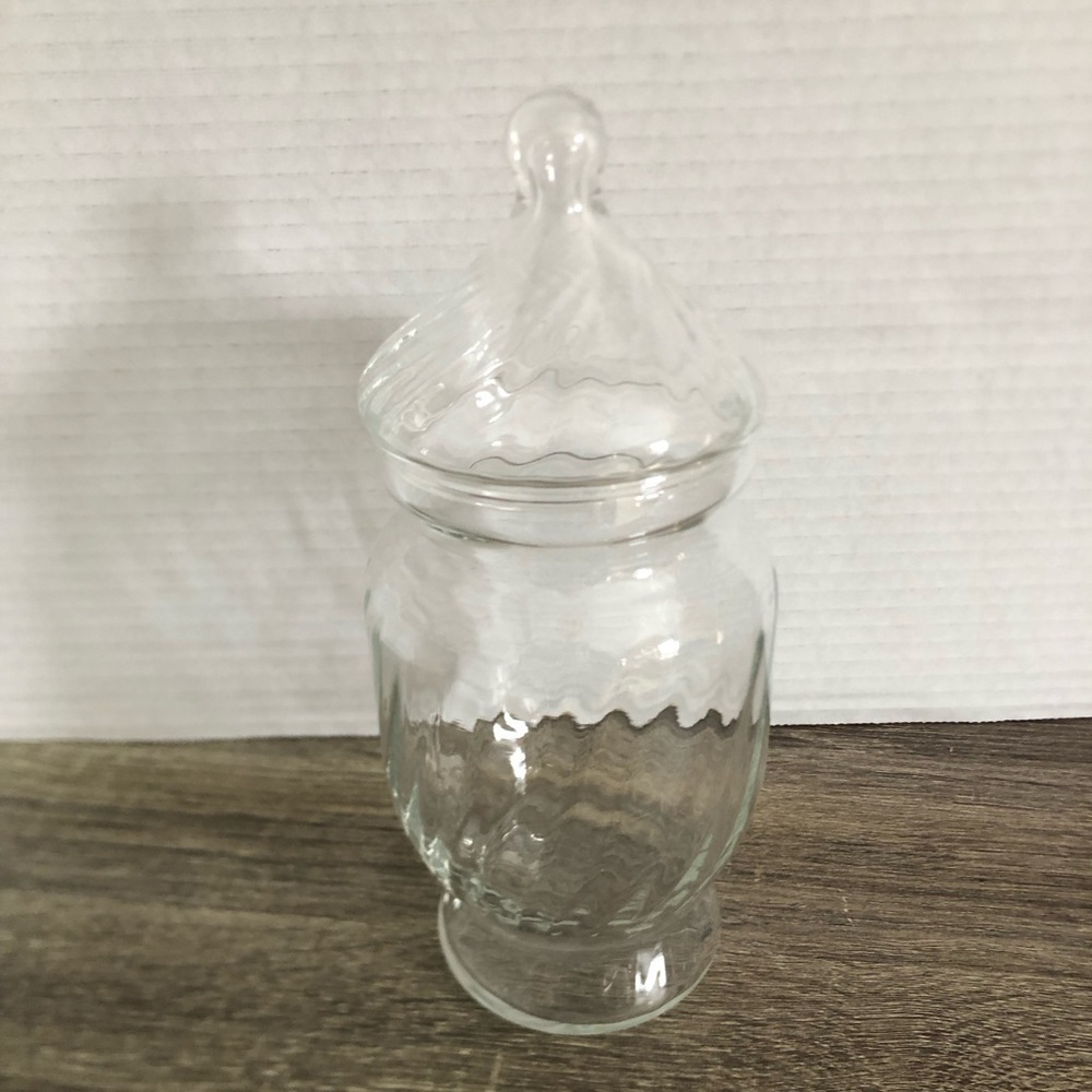 Clear Glass Apothecary Jar with Optic Swirl Design